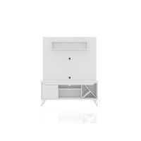 Manhattan Comfort 218BMC6 Baxter 53.54 Mid-Century Modern Freestanding Entertainment Center with Media Shelves and Wine Rack in White
